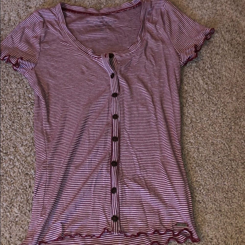 Hollister button down burgundy and white striped
